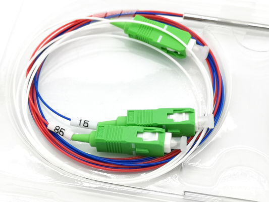 satın al SC APC Fiber Optic 1*2 FBT Coupler 15%:85% Mavi Kırmızı Renk WDM T1550 R1310/1490 FWDM için Çevrimiçi üretim