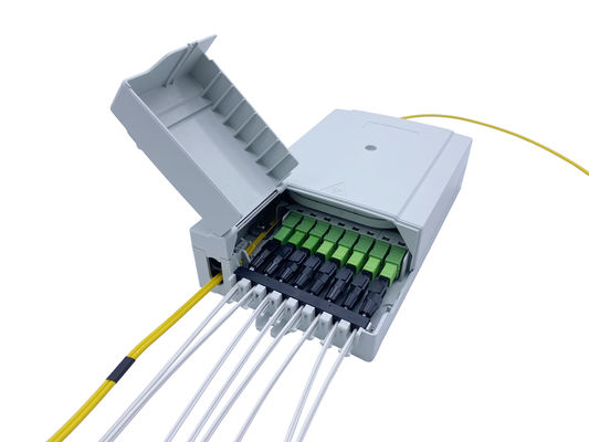 satın al IP54 8 Bağlantı Noktalı FTTH Fiber Optik Sonlandırma Kutusu Orta Açıklıklı Anti UV Şok Direnci Gri PC Alaşımı Çevrimiçi üretim
