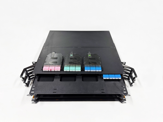 Yüksek yoğunluklu 2U 19 Inch 144 Core MPO'dan LC'ye MTP Çıkartma Slayt Fiber Optic Patch Panel MPO Rack Data Center Solution